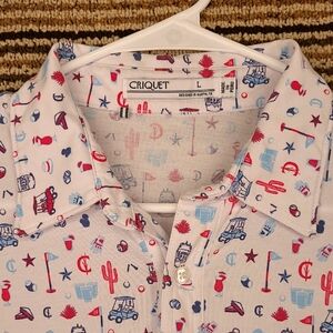 CRIQUET White All Over Print Pima Cotton Blend Sz L Golf Polo Short Sleeve Shirt